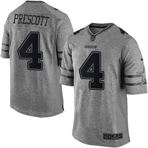 Men's Elite Dak Prescott Nike Jersey Gray - #4 Gridiron NFL Dallas Cowboys